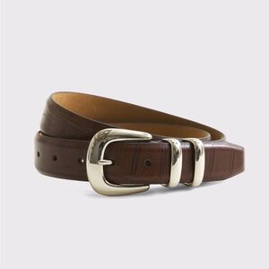NWT A&F Modern Essential Embossed Crocodile Leather Belt in Brown - S/M